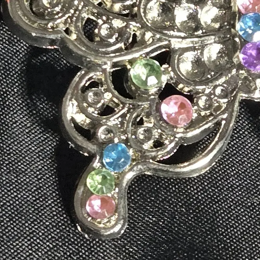 Vintage Butterfly Belt Buckle‎ Silver Tone Blue Pink Green Pastel Rhinestones
